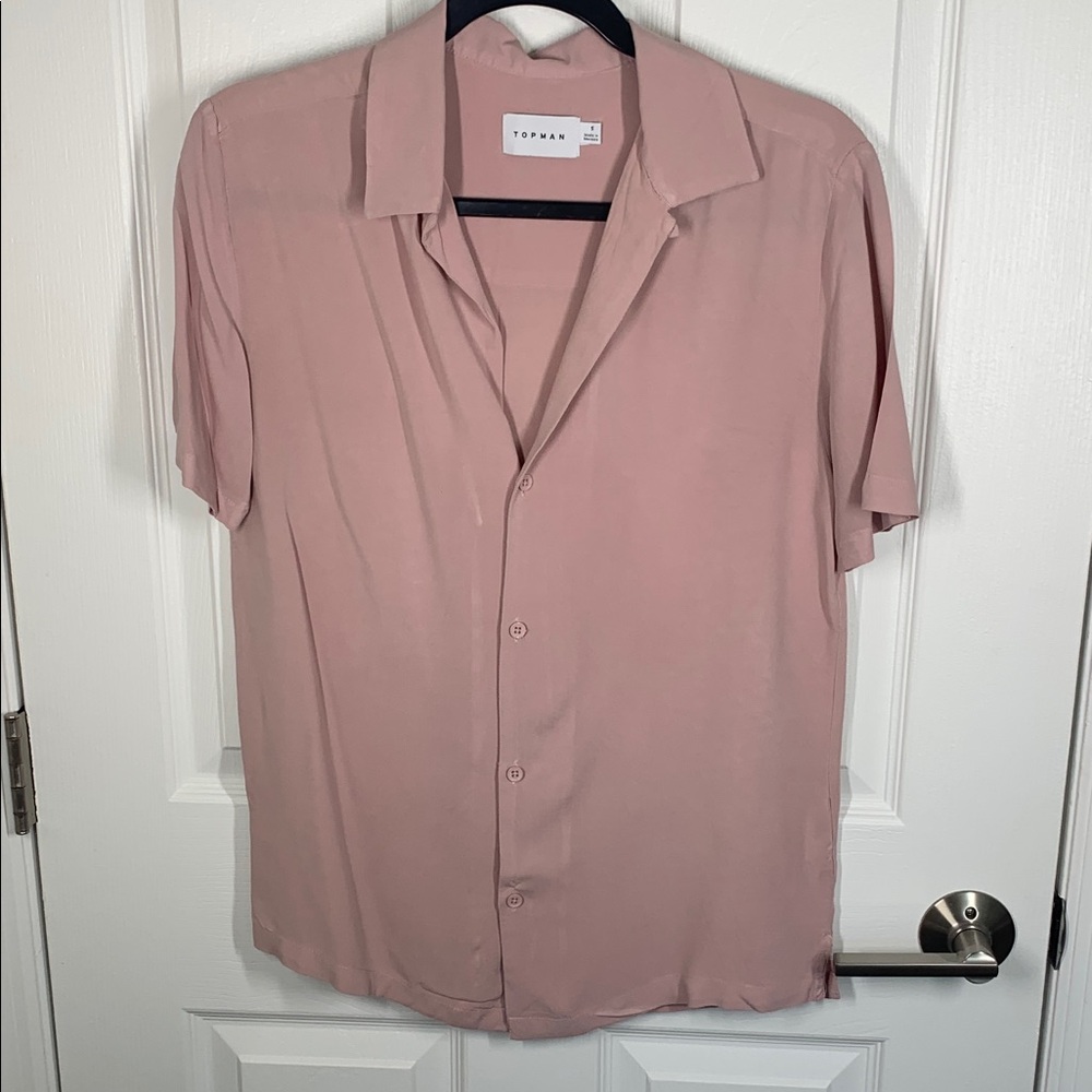 Topman pink blush short sleeved button up blouse size small